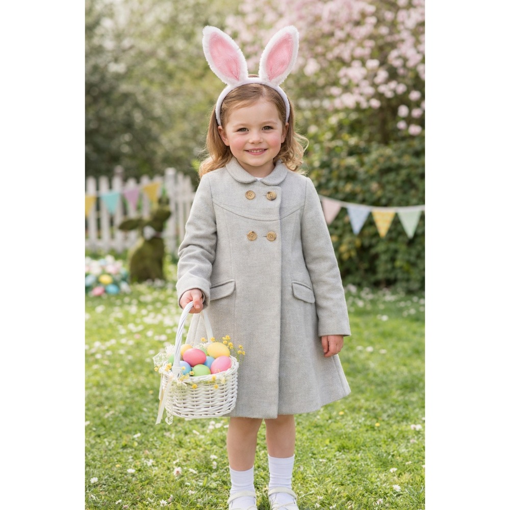 Edgehill Collection Pea Coat Kids 6/6X Gray Wool Blend Peter Pan Collar‎